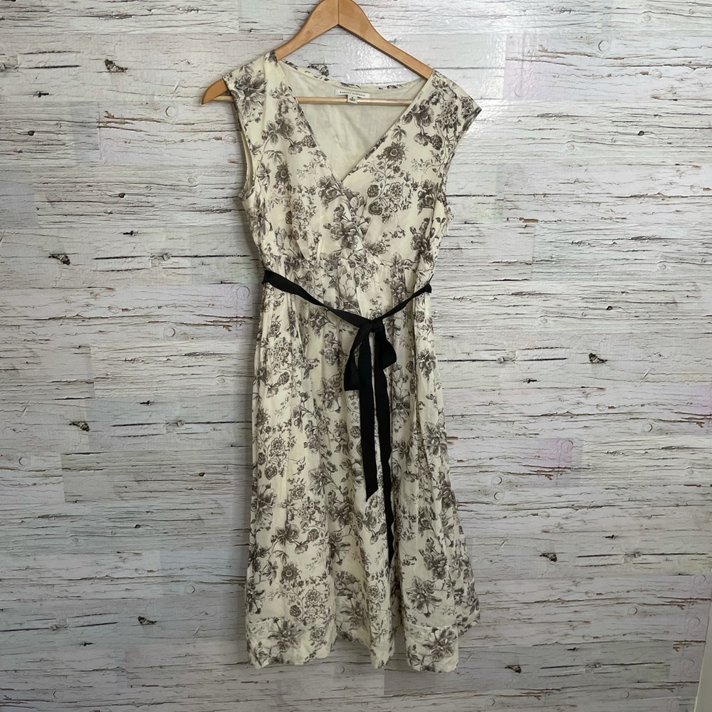 Banana republic cream floral brown cotton silk dress size 6